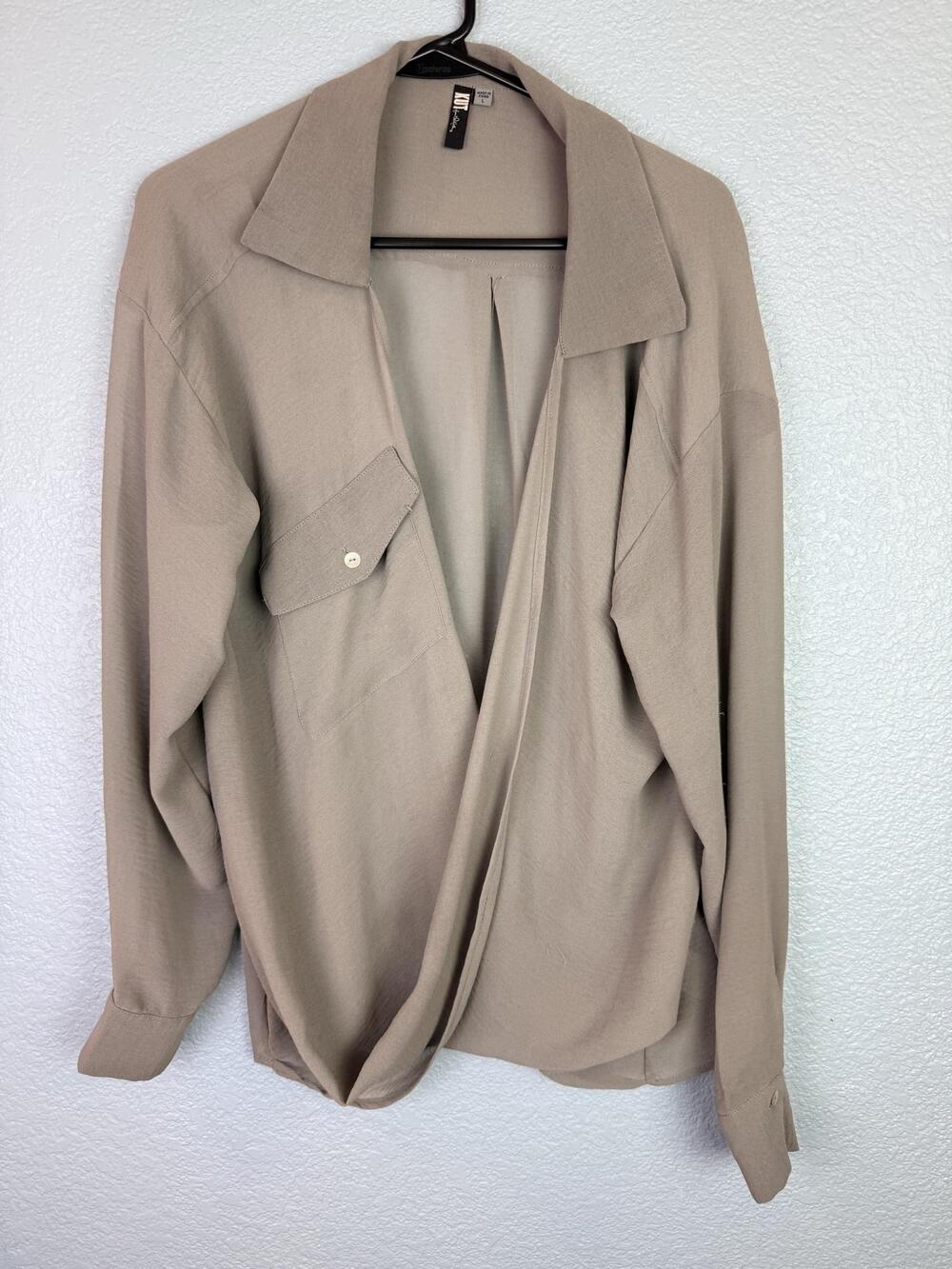 KUT From The Kloth Blouse Womens Large gray Draped Surplice Wrap Collared Top